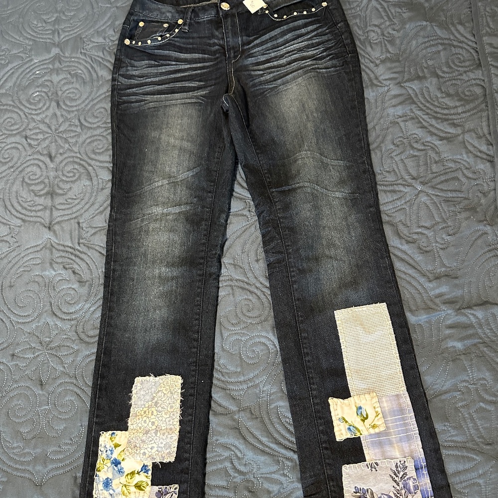 Dark Denim Patched Boho Jeans